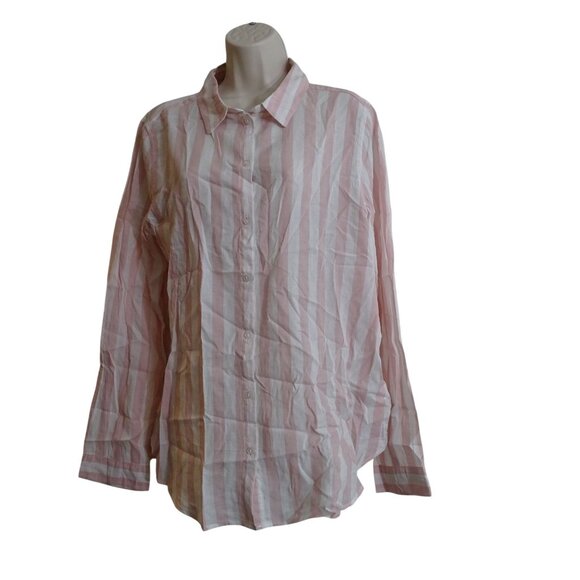 Divided Tops - Divided H&M Women Pink White Striped Button Up Long Sleeve Shirt Size 12 NEW